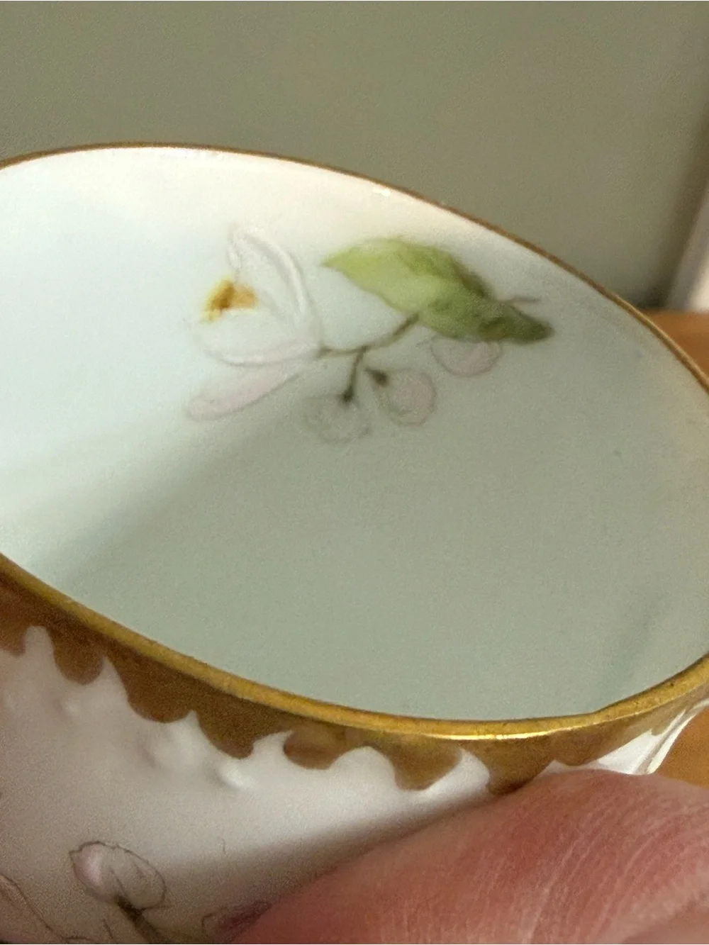 Vintage Porcelain Demitasse Cup and Saucer Hand Paired Floral White Gold Yellow
